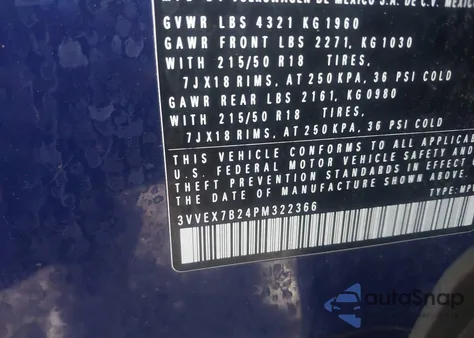 2023 Volkswagen Taos 1.5T Se из США, поврежденный, VIN 3VVEX7B24PM322366